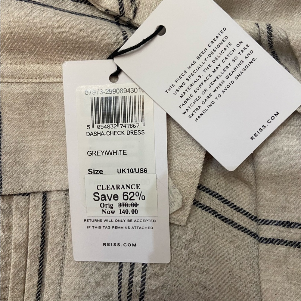 New! Reiss Sasha long sleeve plaid check dress grey white 2839 - Picture 12 of 14